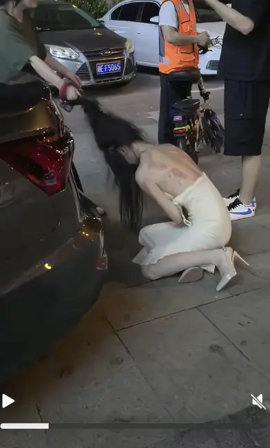 《白裙女子被抓头发跳河》完整版无删减视频-白裙女子被抓头发跳河事件全过程记录在线播放-湘E车牌白衣女子坠河后续高清免费看